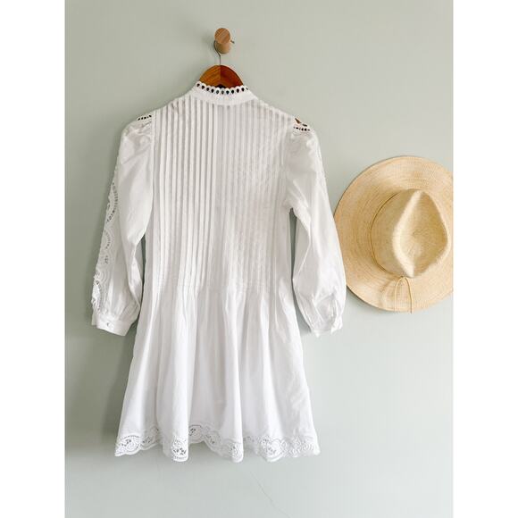 Madewell | NWT Pintucked Eyelet Mini Dress in White | Sz XXS - Picture 9 of 13
